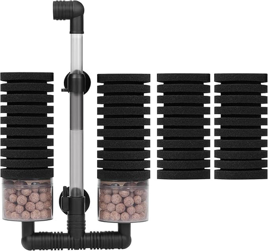 AQUANEAT Aquarium Air Powered Sponge Filter with Ceramic Media Balls, for Betta Fry Shrimp Fish Tank, with 2 Spare Sponges, up to 55Gal-PawvioPets