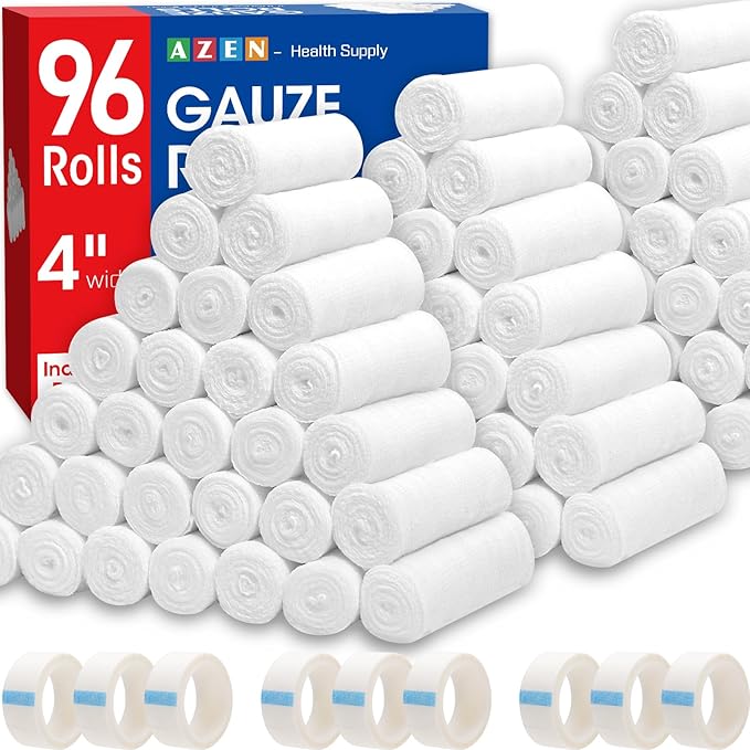AZEN 96 Pack Gauze Rolls Bandages, 4 in x 4.1 Yards, Premium Medical Supplies & First Aid Supplies, Bandage Wrap Vet Wrap, Mummy Wraps-PawvioPets