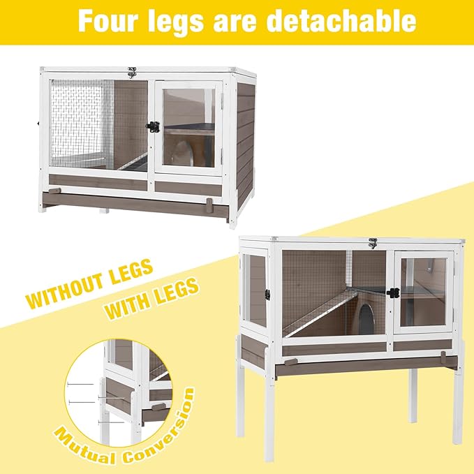 Aivituvin 2-Story Rabbit Hutch with Anti-Chew Ramp & Zinc Sheet - 36.6" Indoor Guinea Pig Cage, Wooden Stand, Pull-Out Tray & Leakproof Floor (Brown)-PawvioPets