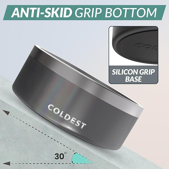 Coldest Dog Bowl - Anti Rust Metal, Non Slip, 3 Layers Insulated Stainless Steel Dog Bowls - Spill Proof & Heavy Duty - Water Bowl for Dogs, Cats & Pets, Dish Washer Safe (100 oz,Stardust Glitter)-PawvioPets