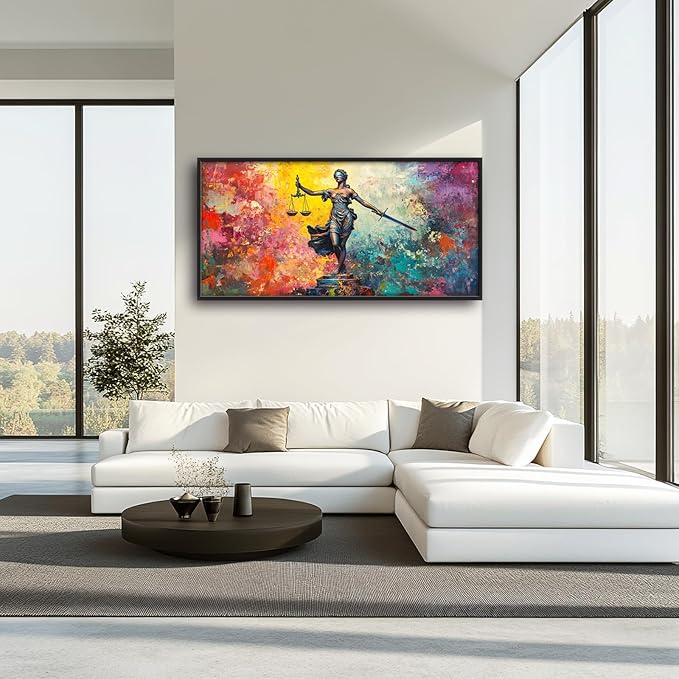 Extra Large Lady Justice Framed Wall Art for Living Room,Oversized Scales of Justice Pictures Wall Decor,Abstract Colorful Canvas Print Painting Modern Artwork Bedroom Office Bathroom 60L" x 30W"-PawvioPets