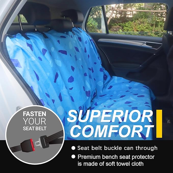 Back Seat Cover for Car Trucks Van SUV,Waterproof Rear Bench Towel Seat Covers for Dogs and Kids,Automotive Backseat Protector (Blue Marbling)-PawvioPets