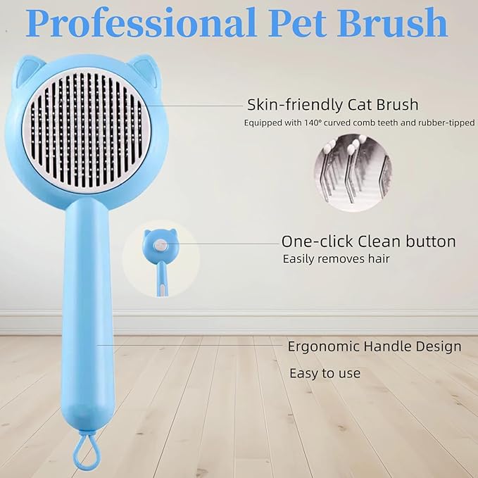 Cat Brush for Shedding，Pet Grooming Tool for Dogs，Cat Hair Brush with Self Cleaning Button for Deshedding, Easy to Removes Loose Fur-PawvioPets