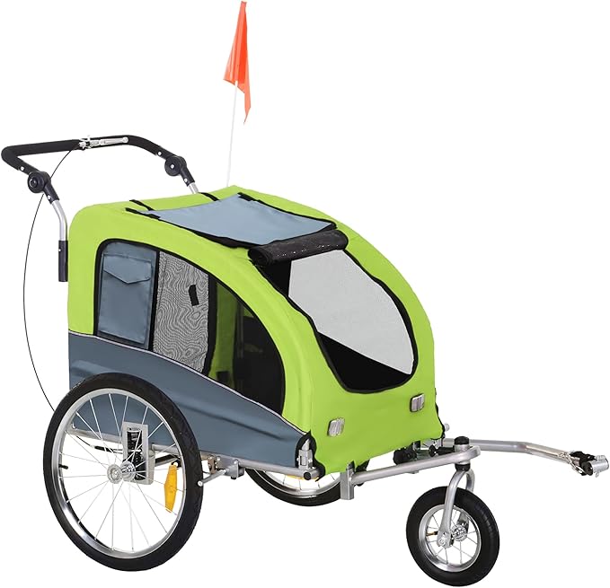 Aosom Dog Bike Trailer 2-in-1 Pet Stroller with Canopy and Storage Pockets-PawvioPets