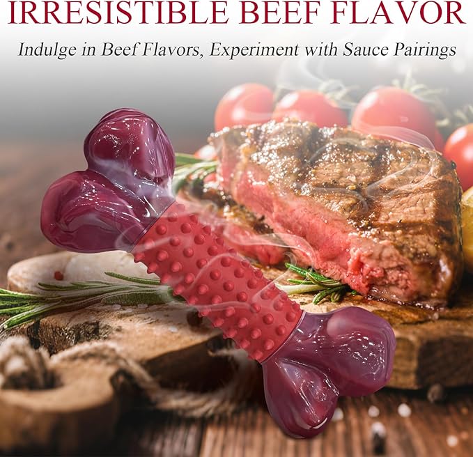 Apasiri Tough Dog Toys for Aggressive Chewers Beef Flavor: 8" Dog Chew Bone for Large Breed, Nylon & Rubber Chew Toy for Medium Large Dogs-PawvioPets