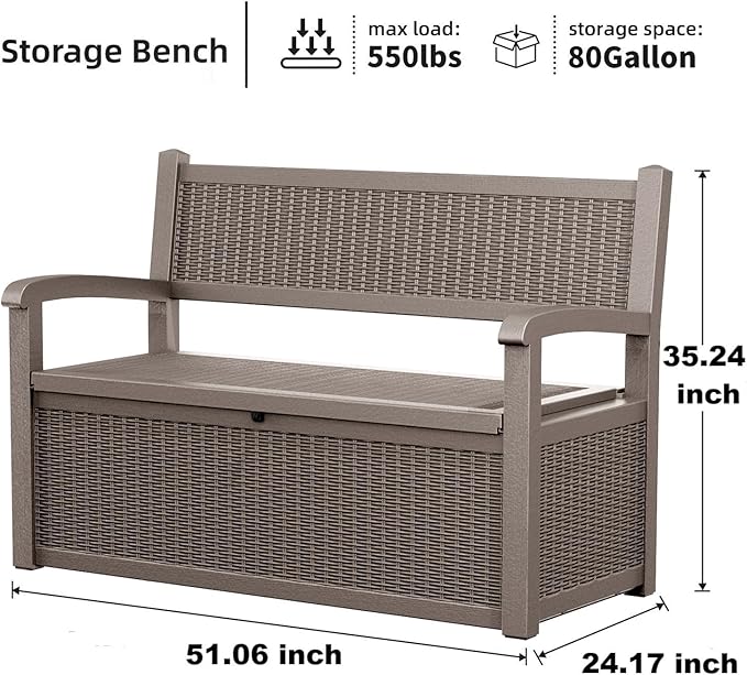 80 Gallon Storage Bench Deck Box, Waterproof and Lockable Outdoor Storage Furniture for Patio, Garden, and Porch – Perfect for Storing Garden Tools and Cushions (Gray)-PawvioPets