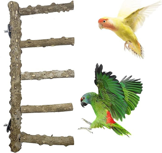 Allazone 3 PCS Nature Wood Bird Ladder Perch Nature Wood Stand Parrot Chew Toy Cage Hanging Pet Cage Bird Climbing Step Ladders for Small Animal-PawvioPets