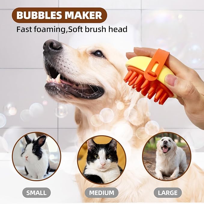 Dog Grooming Brush Set, 7 PCS Self-Cleaning Deshedding Hair Brushes for Short Long Haired Dogs Cats, Includes Scrubber Shower Wash Brush, Dematting Comb, Scissor - Yellow-PawvioPets