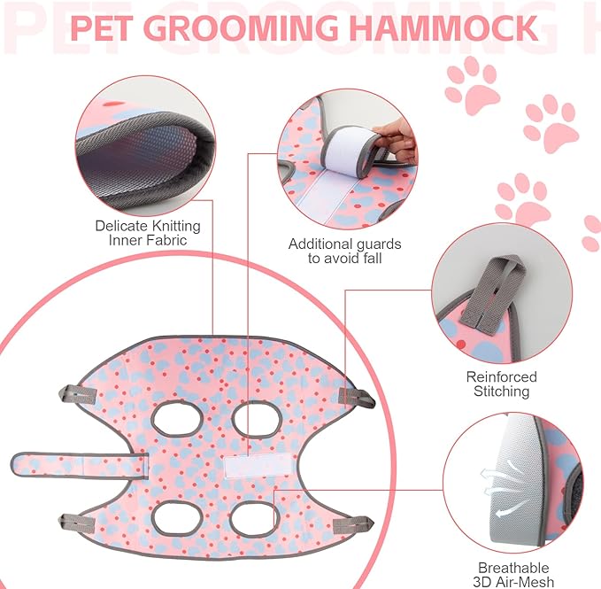 Dog Grooming Hammock for Small Dogs & Cats, Dog Grooming Harness for Nail Trimming, Pet Grooming Sling Helper with Nail Clippers/Nail Trimmers-PawvioPets