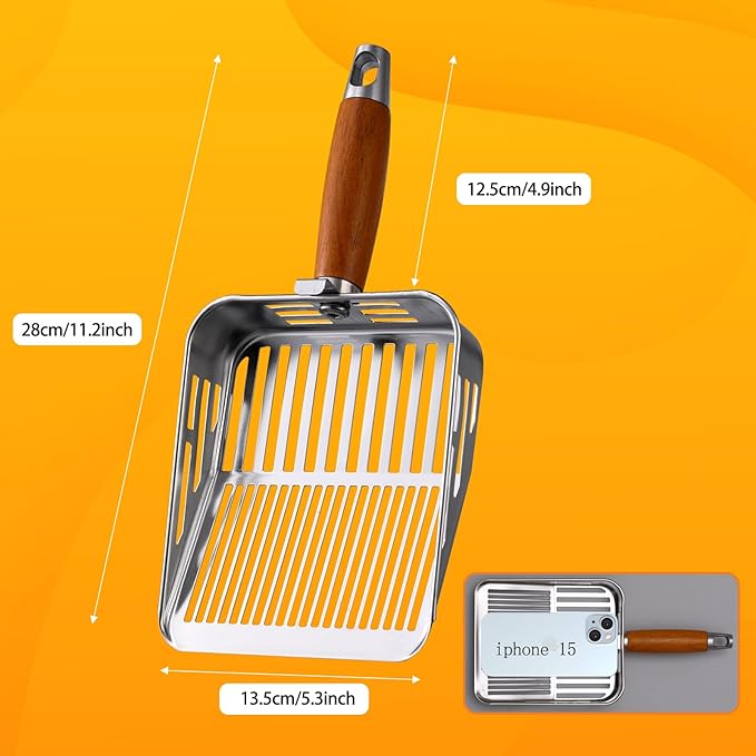 304 Stainless Steel Cat Litter Scoop, One-Piece Pressed Design with No Weld Spots, Durable Anti-Break Handle, Dual Slot Sizes, Easy to Clean, Filters Small Litter Clumps Litter Scoop-PawvioPets