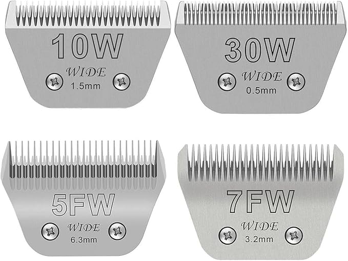 4PCS Wide Blades for Dog Grooming Blades Compatible with Andis,Oster A5,Wahl km10 Dog Clippers Stainless Steel Blades for Animal Dog,Cat,Horse,Silver,Size #10W+30W+5FW+7FW-PawvioPets
