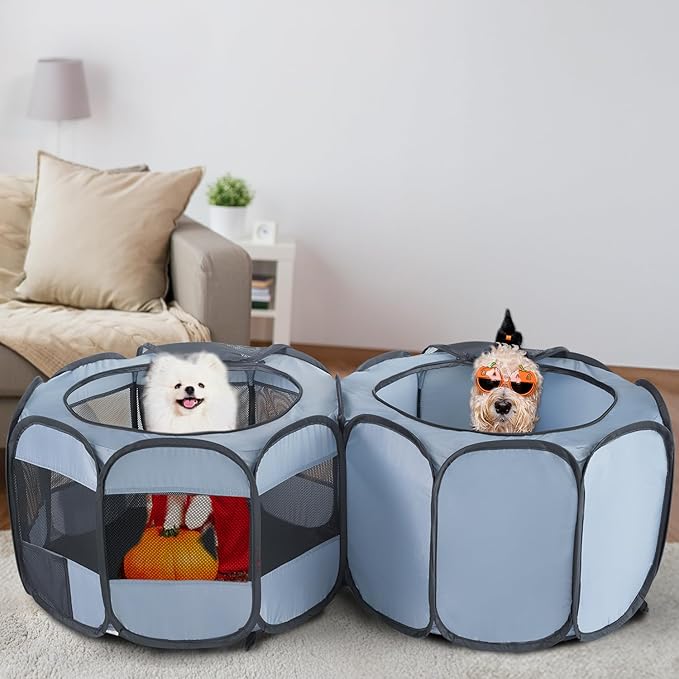 EighteenTek XLarge 2-in-1 Pop up Dog Playpen, Assembly-Free, with Leakproof Pet Pee Pads,Portable Foldable Cat Tent Enclosure Indoor Outdoors Puppy Kittens Small Animals Crates (L, 90" Lx45 Wx28 H)-PawvioPets