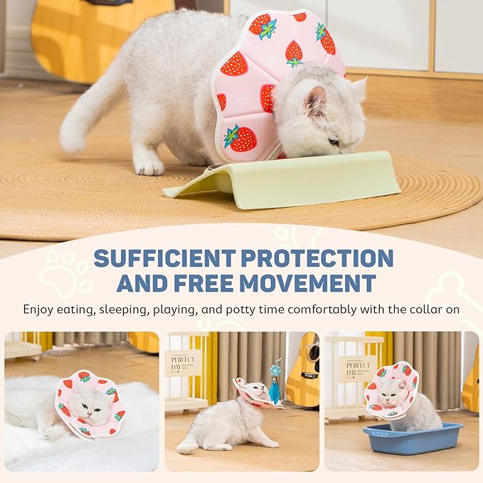 Avont Soft Cat Recovery Cone Collar, Adjustable Lightweight Kitten E-Collar for Small Dogs, Comfortable Neck Donut Stop Licking Scratching After Surgery -Strawberry(XS)-PawvioPets