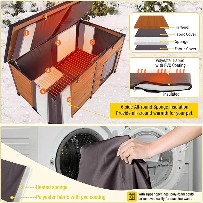 Aivituvin Extra Large Dog House Outdoor Heated Dog Kennel with Insulation Liner for Winter Strong Iron Frame Insulated Dog Cage with Heater,59"-PawvioPets