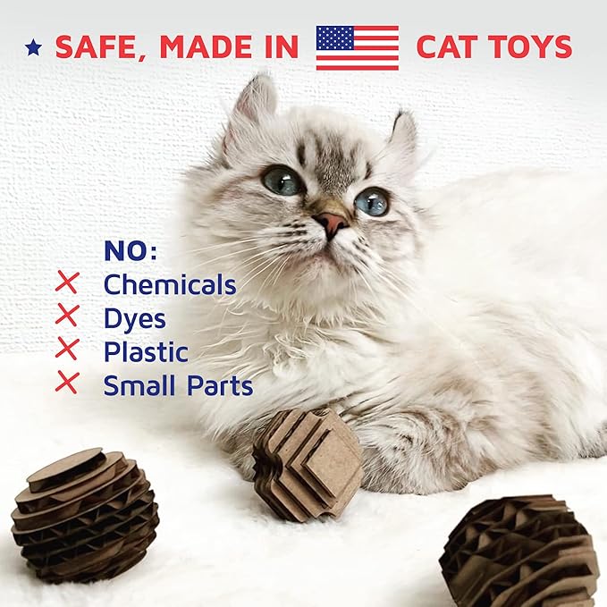 Cat Ball Toys by Americat – Made in USA – Safe Cardboard Cat Toys – for Interactive and Independent Play, Exercise & Stress Relief for All Breeds & Ages (Variety Pack of 3 Balls)-PawvioPets
