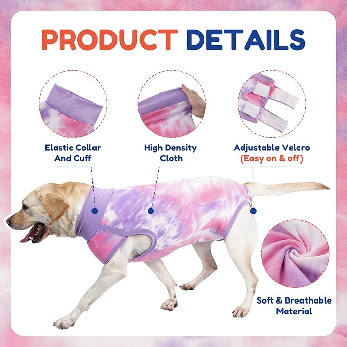 Breathable Dog Recovery Suit for Male/Female, Tie Dye Purple Dog Onesie for Abdominal Wounds, Cone E-Collar Alternative After Surgery to Anti-Licking, Professional Surgery Suit for Dogs Medium-PawvioPets