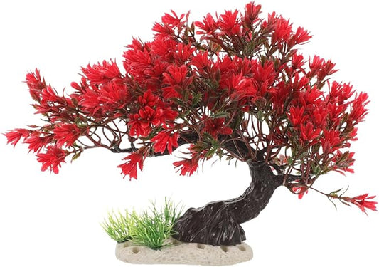 BESTOYARD Fish Tank Decor Artificial Plastic Bonsai Tree, Red Aquarium Ornament for Fish Tanks, 11.81 X 9.05 X 3.93 Inches-PawvioPets