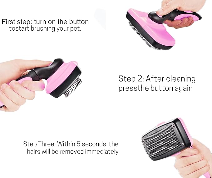 3-in 1 Dog & Cat Grooming Supplies- Self-cleaning Slicker Brush, Deshedding Rake Comb, And Finger Toothbrush For Dogs & Cats | Perfect For Pet Grooming Kit, Dematting And Dental Tool (pink)-PawvioPets