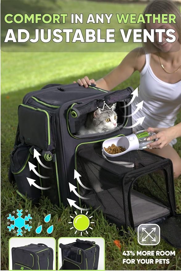 Cat Backpack Carrier & Dog Car Seat for Small Pets Up to 25 lbs - Expandable Cat Carrier Backpack with Safety Leash and Breathable Mesh - Waterproof for Travel - 3 in 1-PawvioPets