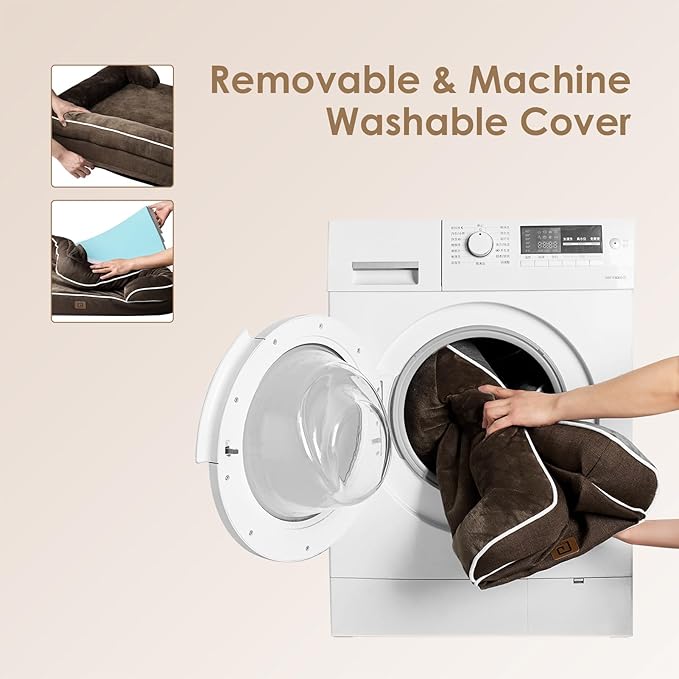 EHEYCIGA Orthopedic Dog Beds for Extra Large Dogs, Waterproof Memory Foam XL Dog Bed with Sides, Non-Slip Bottom and Egg-Crate Foam Big Pet Couch Bed with Washable Removable Cover, Brown-PawvioPets