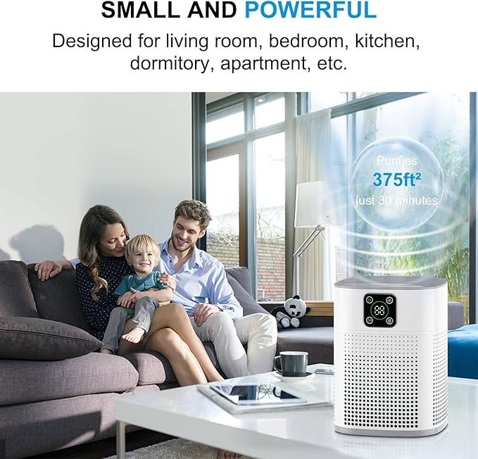 2 Pack Air Purifiers for Home Bedroom up to 650ft², Honeyuan H13 HEPA Air purifier with 360°Air Intake, 3 Fan Speeds, White-PawvioPets