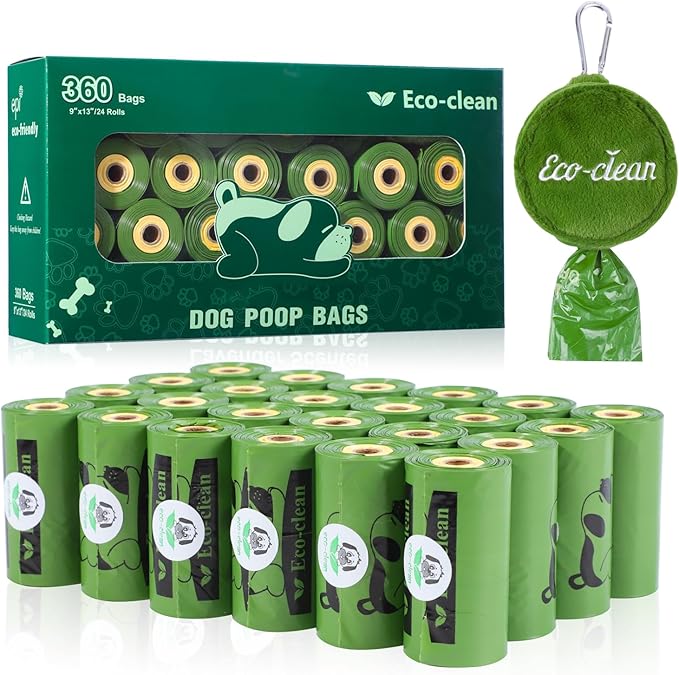 ECO-CLEAN Dog Poop Bags with 3 Bags Left Indicator - 360 Count Extra Thick and Leak Proof Pet Waste Bags with 1 dispenser, Unscented-PawvioPets