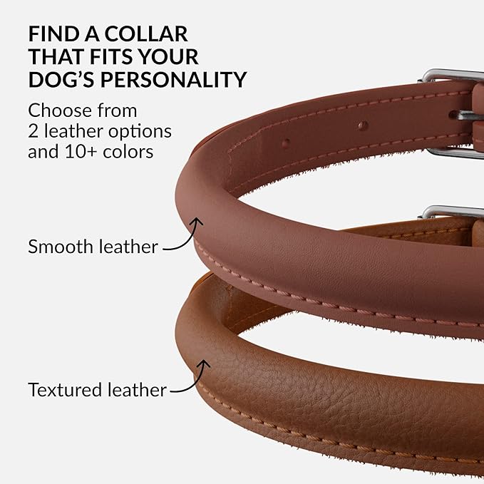 CollarDirect Rolled Leather Dog Collar, Soft Padded Round Puppy Collar, Handmade Genuine Leather Collar Dog Small Large Cat Collars 13 Colors (6-7 Inch, Cinnamon Smooth)-PawvioPets