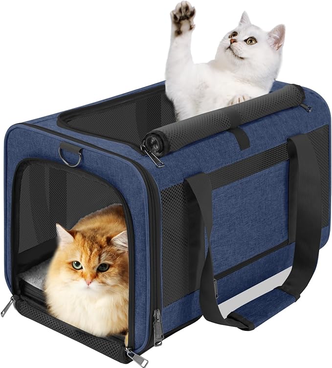 Dog Carrier Soft/Cat Crates Large Cat 20 to 25 pounds/Softsided Pet Car Travel Carry Bag 15 Pound Puppy/Top Open Transport Kennel Navy-PawvioPets