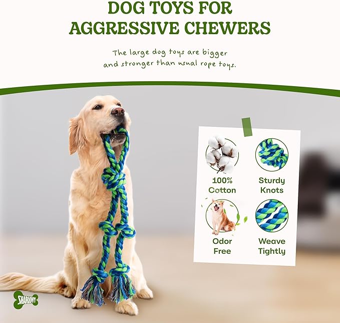 Dog Rope Toy for Large Dogs, 2 Pack Heavy Duty Dog Chew Toys for Aggressive Chewers, Indestructible Dog Toys for Super Chewer, Durable Tug of War Pet Toy for Medium to Large Breed Teeth Cleaning-PawvioPets