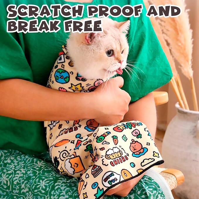 Cat Grooming Wrap, Self-Adherent Soft Cat Blanket to Wrap, Nail Clipping, Anti-Bite, Anti-Scratch, Anti-Escape Calming Wrap (Halloween, 6-10 lbs)-PawvioPets