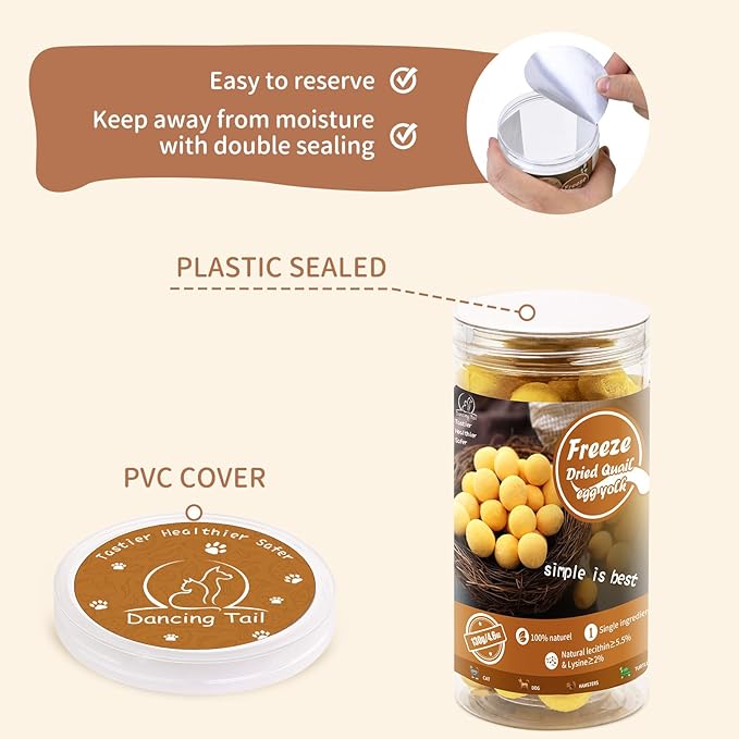 Freeze Dried Cat and Dog Treats, Limited Ingredient Quail Egg Yolk Healthy Tasty Snacks for Training (4.6 Ounce)-PawvioPets