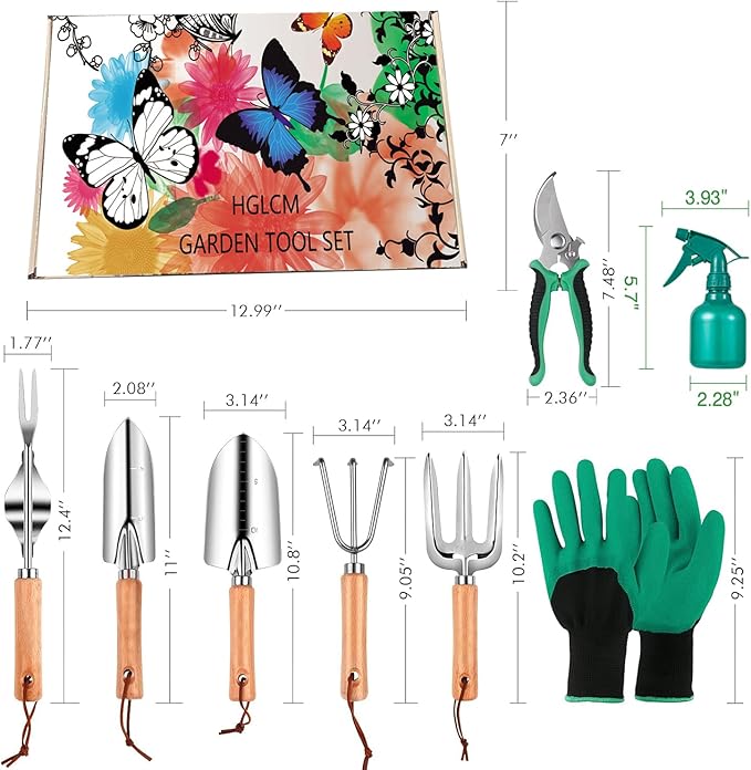 Gardening Tools Set of 9 - Complete Heavy Duty Garden Tools Set with Fashion Handbag - Durable Gardening Supplies Kit Ideal Gifts for Women-PawvioPets