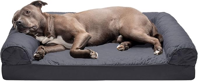 Furhaven Orthopedic Dog Bed for Large/Medium Dogs w/ Removable Bolsters & Washable Cover, For Dogs Up to 55 lbs - Quilted Sofa - Iron Gray, Large-PawvioPets