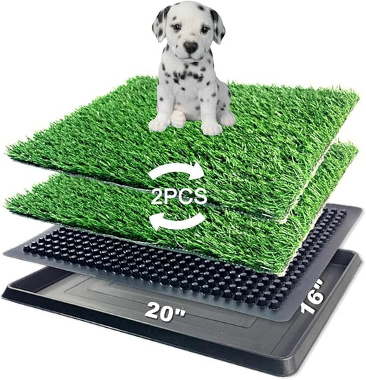 Artificial Grass Pad with Tray - 16"x20" Dog Potty for Puppy Training - with 2 PCS Reusable Replacement Fake Grass Pee Pads, Indoor/Outdoor Small Dog Litter Box for Apartment or Balcony/Patio-PawvioPets