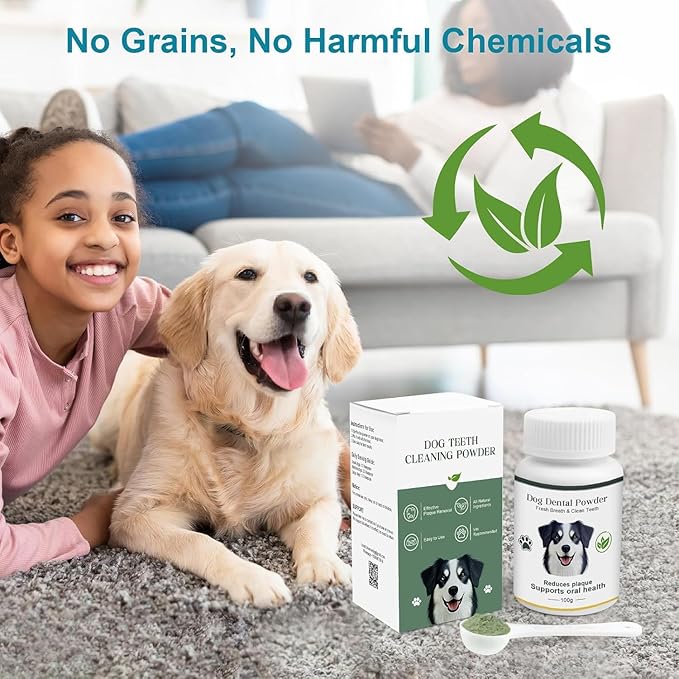 Dog Teeth Cleaning Powder 100g Fights Plaque & Tartar Freshens Breath All-Natural Ingredients for Dogs of All Breeds and Ages Easy to Use Dog Dental Powder-PawvioPets