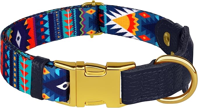 AirTag Dog Collar for Small Medium Large Breed - Adjustable Cute Pattern Dog Collar with Airtag Holder - Soft Leather Tracker GPS Apple Air Tag Pet Collars (X-Small, 9"-12" Neck Fit, Navajo)-PawvioPets