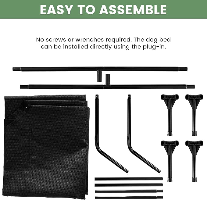 Elevated Dog Bed for Outdoor, XXL Raised Dog Cot Indestructible with Washable Mesh, Cooling Summer Pet Cot Chew Proof for Outside Camping Travel, 59"x36" Black-PawvioPets