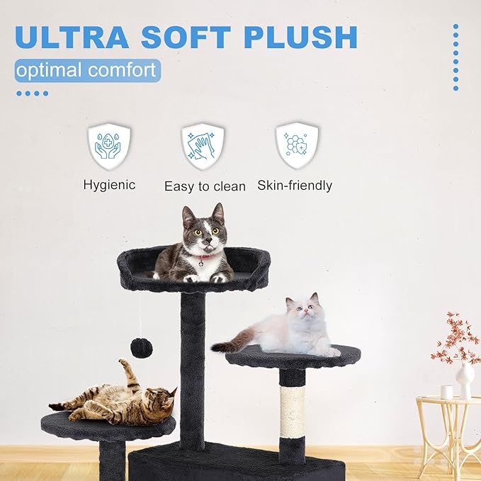 FDW Cat Tree 54in Cat Tower Multi-Level Durable Cat Scratching Post & Cozy Fun Cat Jumping Platform Space Saving Cat Condo Pet Play House for Indoor Cats,Dark Gray-PawvioPets