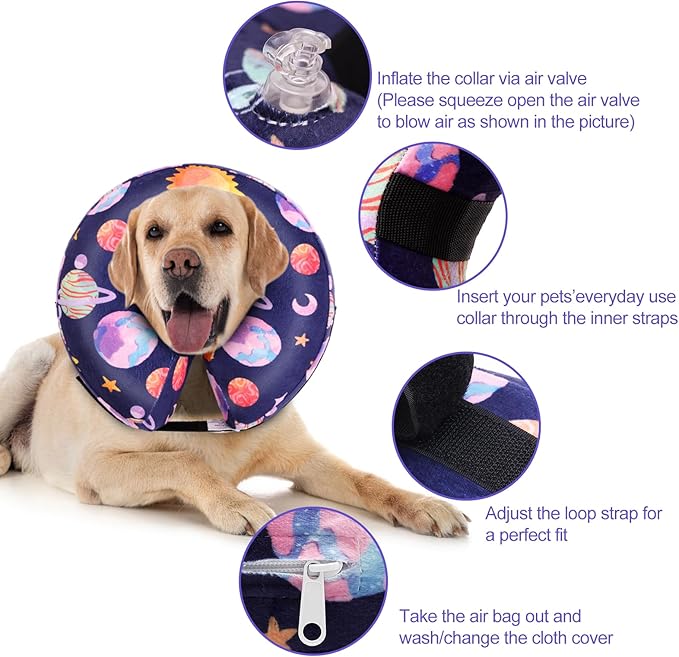CuteBone Inflatable Soft Dog Cone with Removable Fleece Covers for Small/Medium/Large Dogs and Cats After Surgery GWB11S-PawvioPets