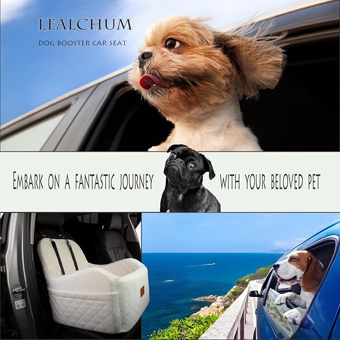Dog Booster Car Seat,Ultra Soft Fabric & Filling Memory Foam,Elevated Cushion,3 Straps & Safety Belt Channel,Anti-Slip Base,Fully Detachable and Washable(Beige,Medium)-PawvioPets
