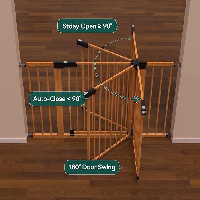 BABELIO 29-48" Metal Baby Gate with Brown Wood Pattern, Auto Close Dog Gate for The House, Stairs and Doorways, Pressure Mounted Pet Gate with Door, Safety Gate for Child and Pets-PawvioPets