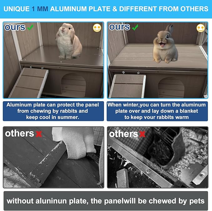38" L Rabbit Hutch Bunny Cage,Fir Wood Rabbit Cage Indoor Outdoor with Pull Out Tray,Bunny Hutch with Ramp and Hideout,Guinea Pig Cages Rabbit Hutch Indoor with Detachable 4 Legs-PawvioPets