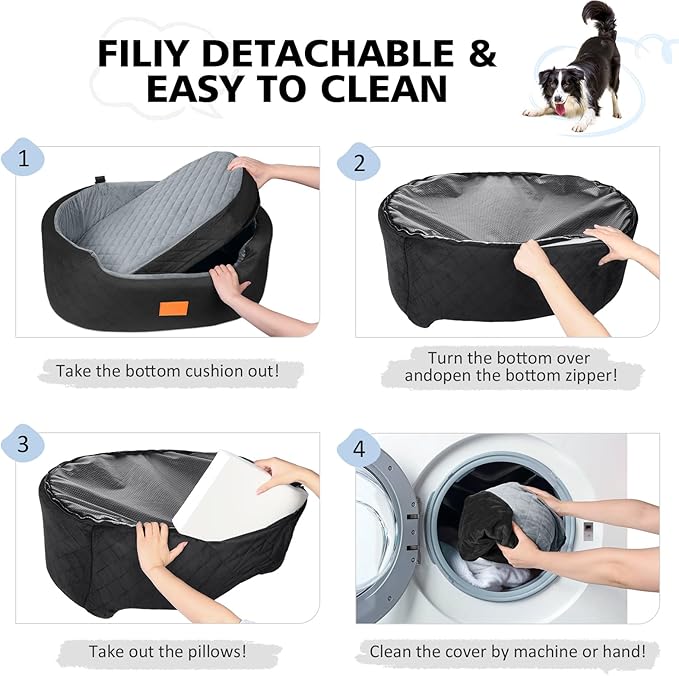 Dog Car Seat for Medium Dogs Up to 50 lbs, Pet Booster Seat for Cars SUVs and Trucks, Travel Dog Bed with Safety Strap, Thick Cushion, Non-Slip Base, Washable and Portable(Black/Gray-PawvioPets