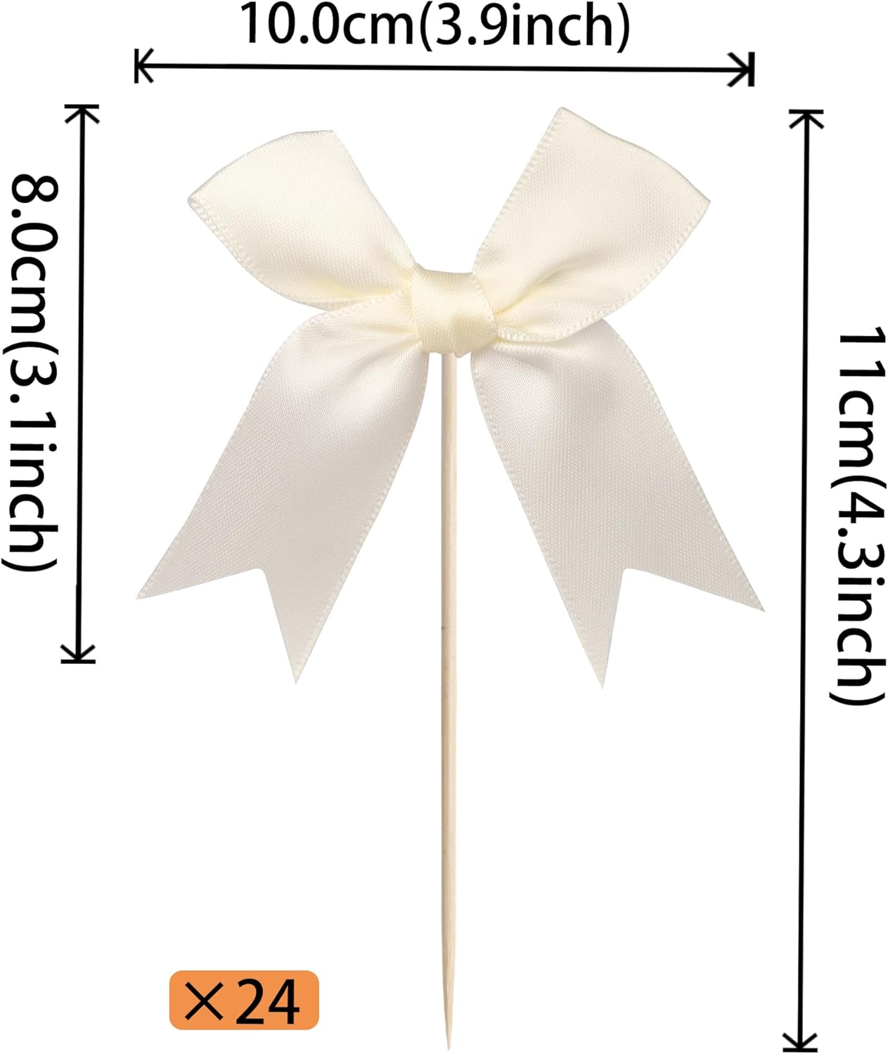 24 PCS Bow Cupcake Toppers Bowknot Coquette Bow Girls Birthday Cake Decorations Bow Cake Toppers Bowknot Cupcake Picks for Baby Shower Birthday Wedding Bridal Engagement Party Supplies Beige