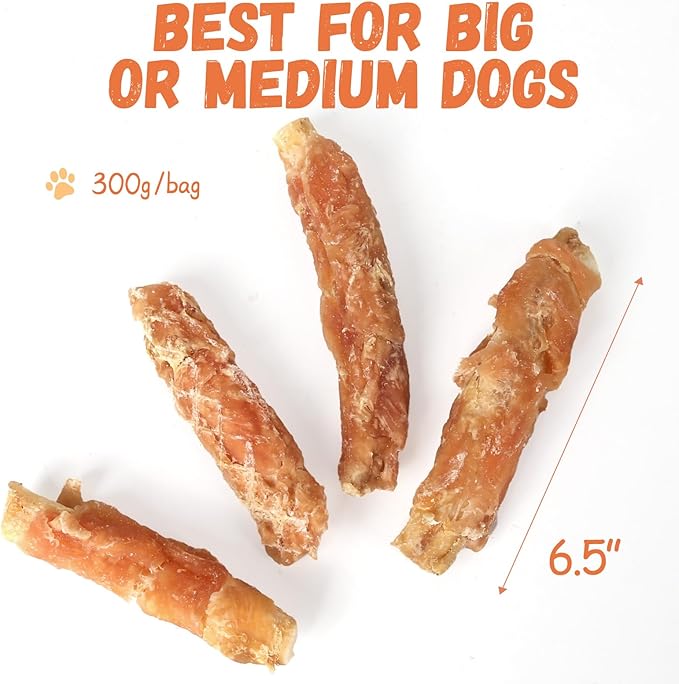 Dog Treats Chicken Wrapped Beef Cartilage w/Calcium Supplement, Long-Lasting Rawhide Free Grain Free Training Treats Snacks for Small Medium Large Dogs, 12 Counts, 10.6oz-PawvioPets