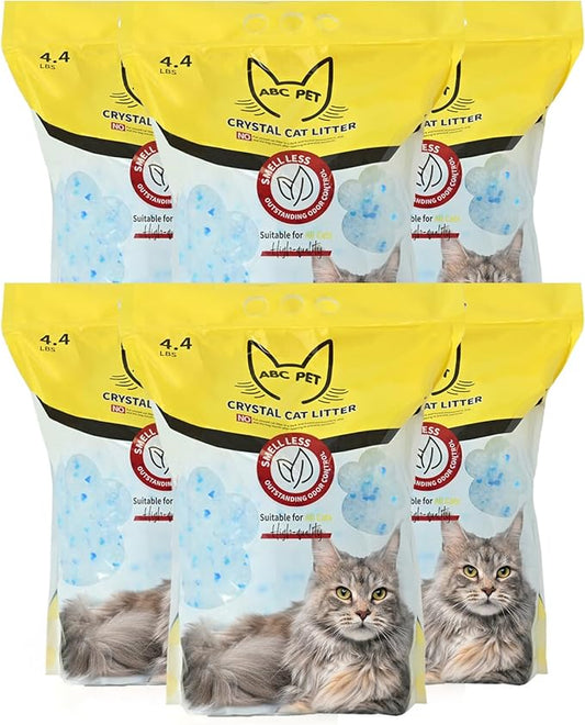 Cat Litter Crystals No Clumping Odor Control Kitty Litter Non-Clumping No scooping Low Dust, Low Tracking, Dehydrates Waste - 25.8 lbs (6 x 4.3 lb Packs)-PawvioPets