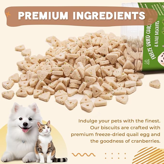 Freeze Dried Chicken & Kale Cube Cat & Dog Treats Biscuits, Dehydrated High Protein Weight Control Traing Treats for Small Dogs Cats 1.8 Ounce-PawvioPets