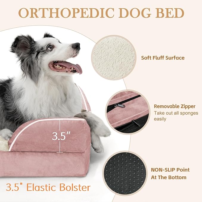 Comfort Expression Small Dog Beds Waterproof Orthopedic Foam Dog Sofa Beds for Medium Dogs Comfy Pet Bed with Washable Removable Cover & Non-Slip Bottom(Small,Pink)-PawvioPets