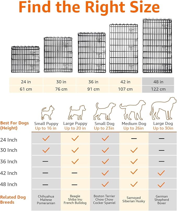 Amazon Basics Foldable Octagonal Metal Exercise Dog Playpen - Indoor/Outdoor, Single Door, Extra Large (8 Panels, 24 x 48), Easy to assemble and store customize, 48" - X-Large, Black-PawvioPets