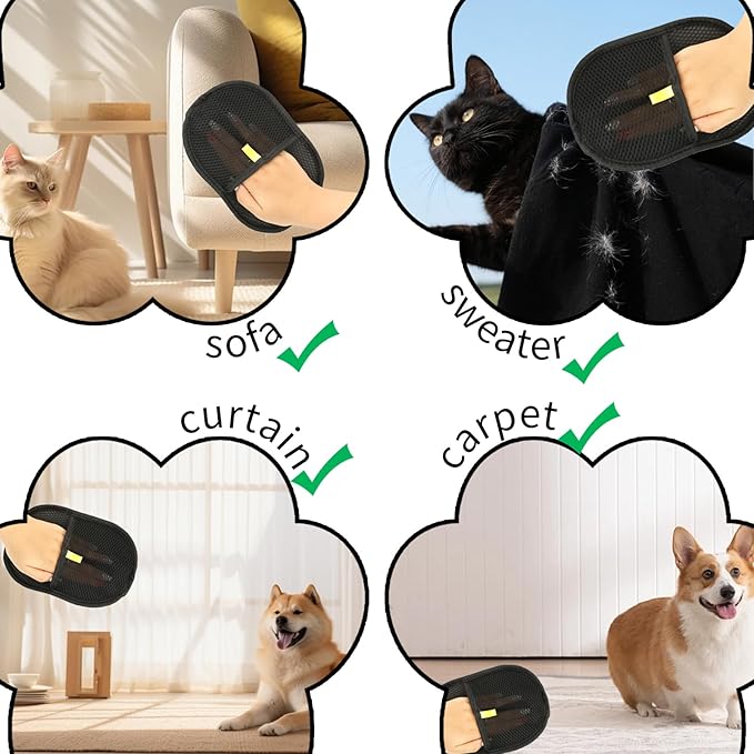 3 Pcs Pet Hair Removal Glove, Electrostatic Pet Hair Removal Gloves, Reusable Cat and Dog Hair Remover, for Couch, Carpet, Furniture, Car, Bedding, Cat Grooming Gloves-PawvioPets